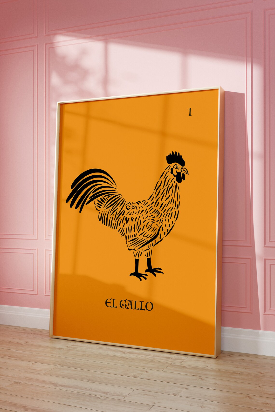 Orange El Gallo Rooster Mexican Loteria Card Folk Art Poster - Image 3