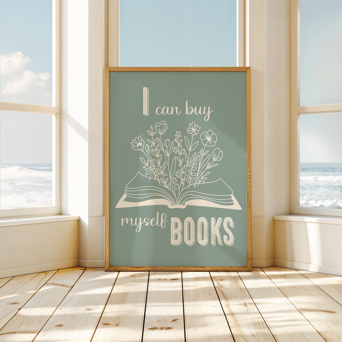 I Can Buy Myself Books Sage Green Floral Open Book Quote Poster - Image 2