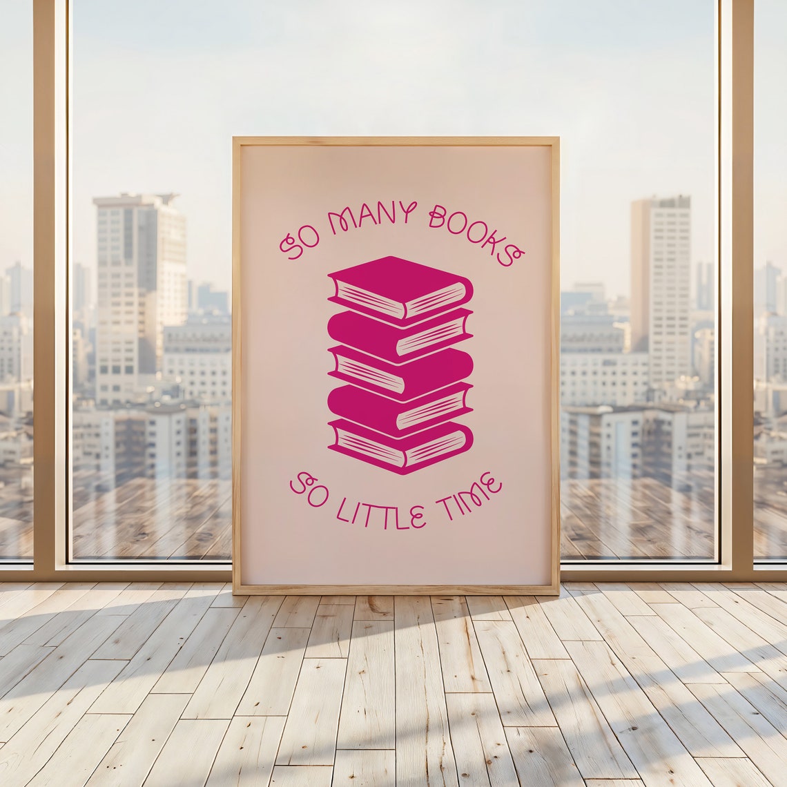 So Many Books So Little Time Cream And Pink Book Stack Wall Art - Image 3
