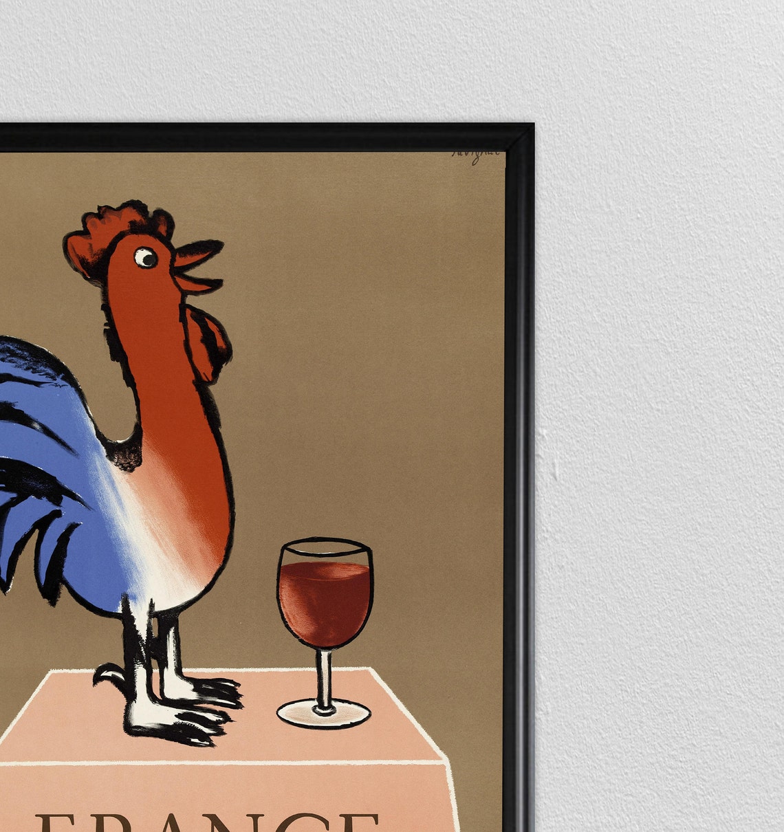France Delights of the Table Gallic Rooster Wine Vintage Poster - Image 2