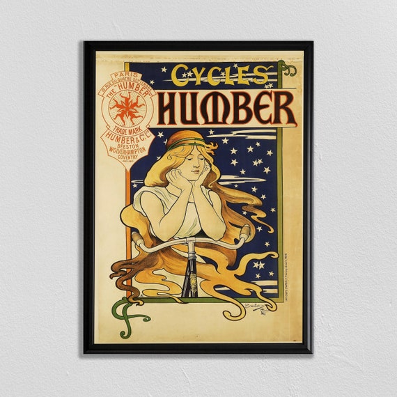 Vintage Bicycle Poster Bike Poster Retro Cycle Poster Cycles Humber Cycling Art Cyclist Gift Retro Bicycle