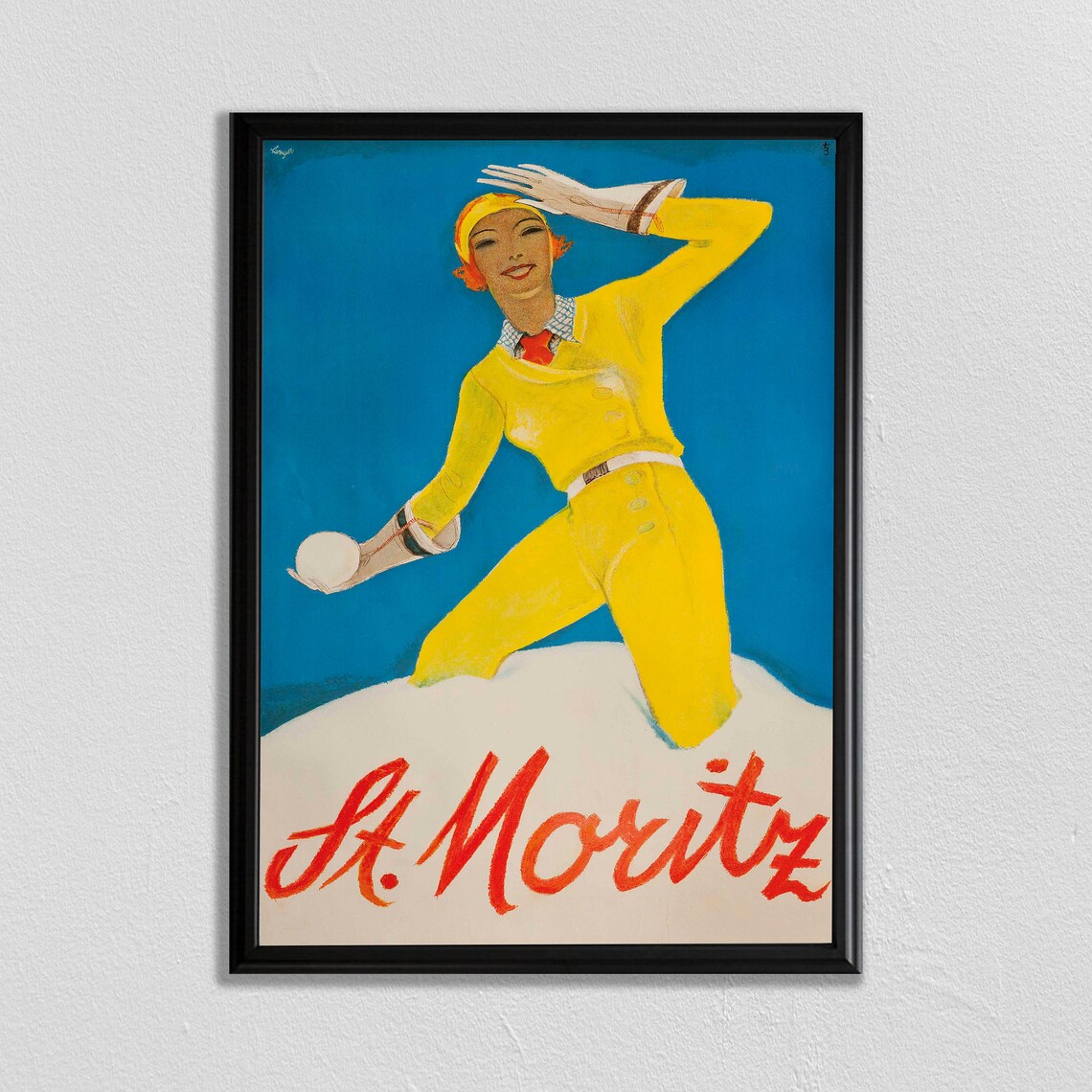 Swiss Travel Poster, St Moritz Skiing Retro Decor