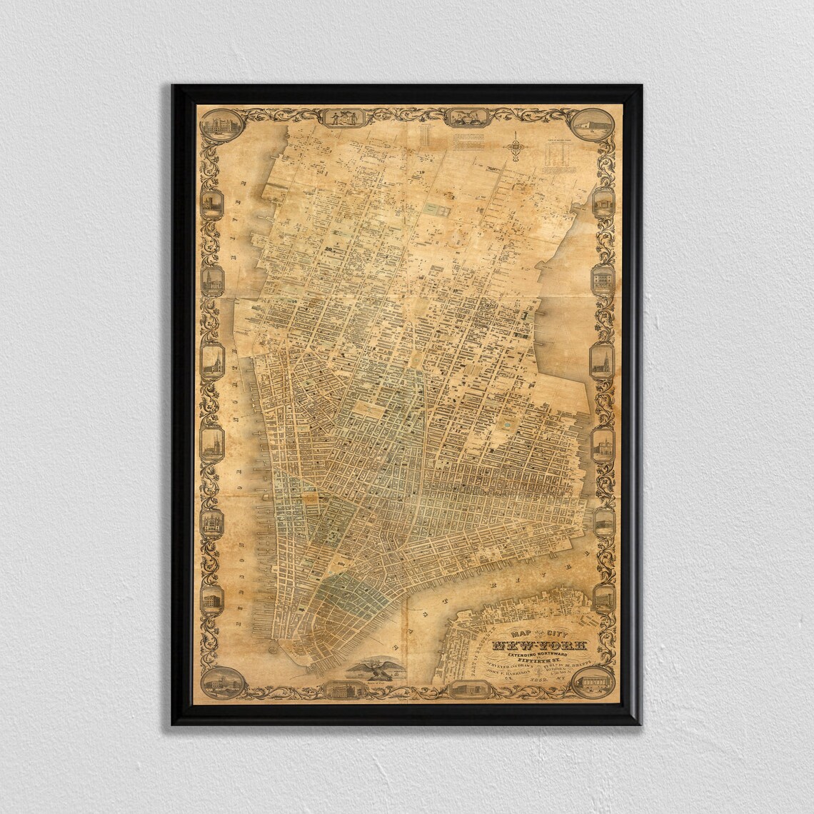 New York 1852 Map, Vintage Central Park Art Print