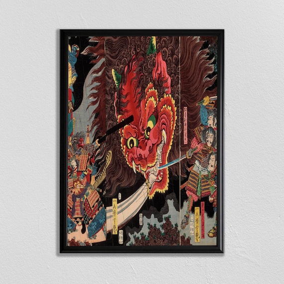 Dragon Art Samurai Art Japanese Art Print Japan Woodblock Japon Estampe Paponaise Vintage Wall Art