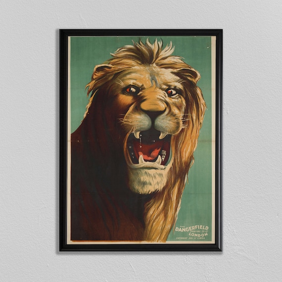 Roaring Lion Dangerfield Printing Co Vintage Circus Style Art Poster