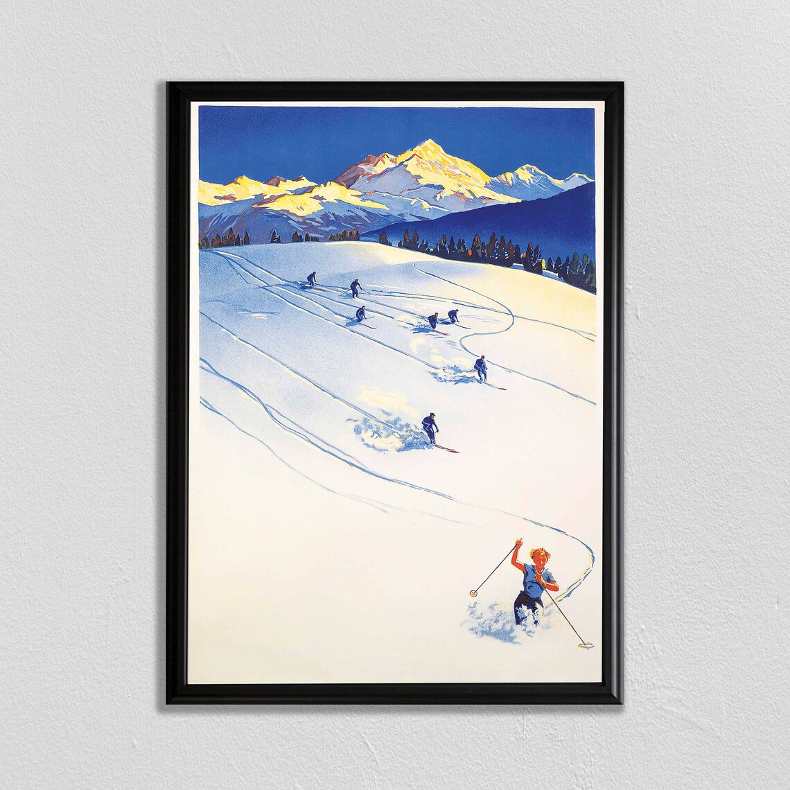Ski Poster, Swiss Travel Art Retro Decor