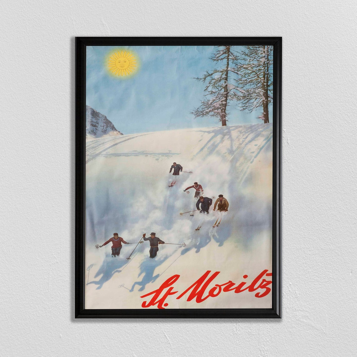 Vintage St Moritz Swiss Ski Powder Slope Sunshine Art Poster