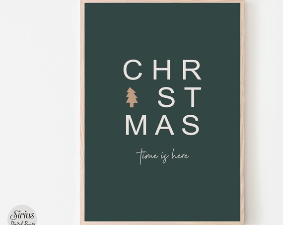 Christmas Time Is Here Minimal Green Typography Holiday Poster
