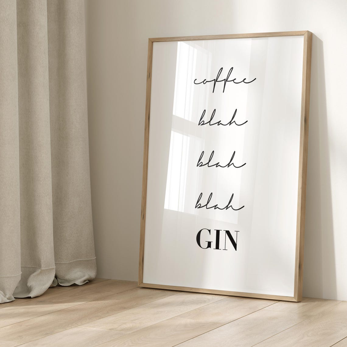 Coffee Blah Blah Blah Gin Funny Minimalist Quote Poster Decor