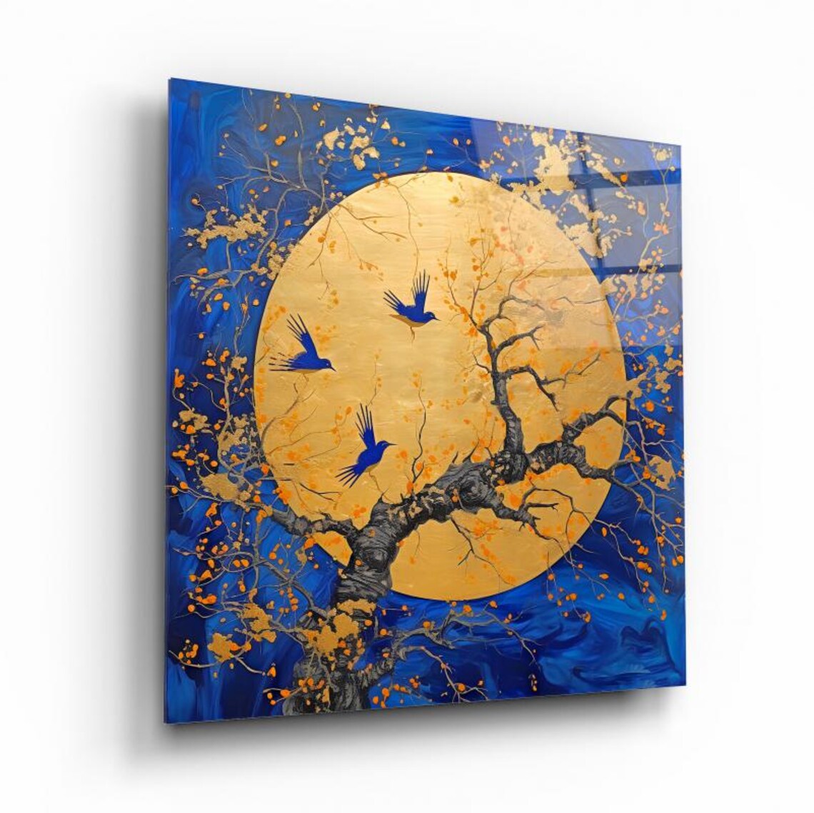 Golden Moon Tree Wall Art Tempered Glass Print Modern Nature Wall Decor Luxury Glass Wall Art For Home And Office - Image 2