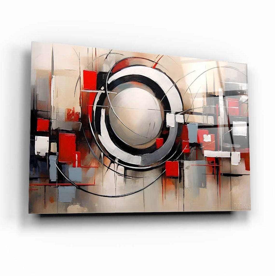 Abstract Geometric Wall Art Tempered Glass Print Modern Circle And Square Design Bold Glass Wall Decor For Home And Office - Image 3