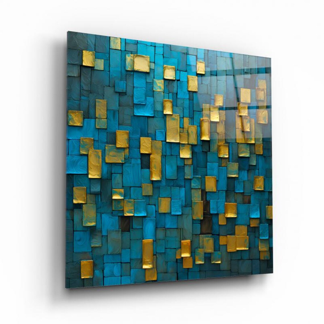 Modern Abstract Gold And Teal Wall Art Tempered Glass Print Luxury Abstract Decor Elegant Glass Wall Art For Home And Office - Image 3
