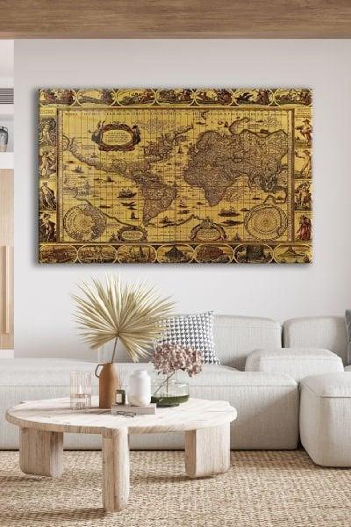 Vintage Antique Gold World Map On Tempered Glass Travel Art Poster - Image 2
