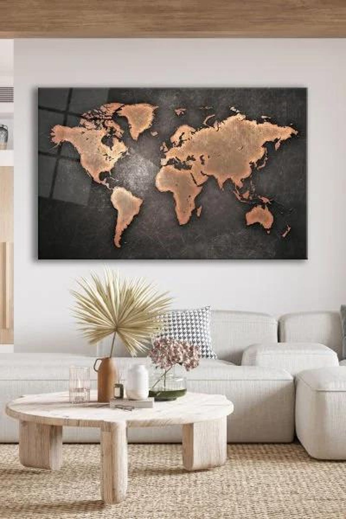 Copper World Map On Charcoal Black Tempered Glass Modern Travel Poster - Image 2