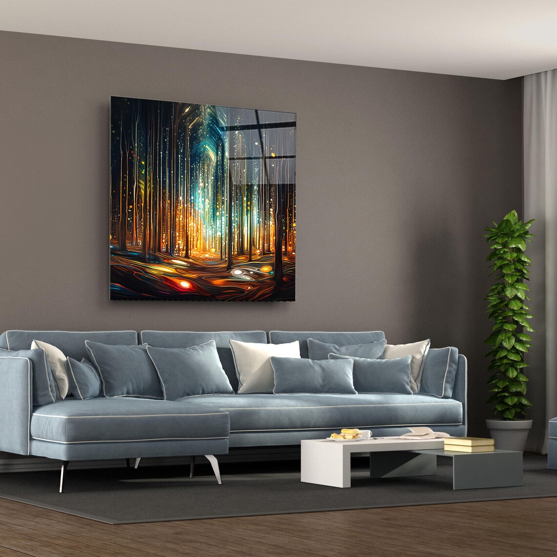 Luminous Forest Landscape Wall Art Tempered Glass Print Modern Nature Wall Decor Luxury Glass Wall Art For Home And Office - Image 3