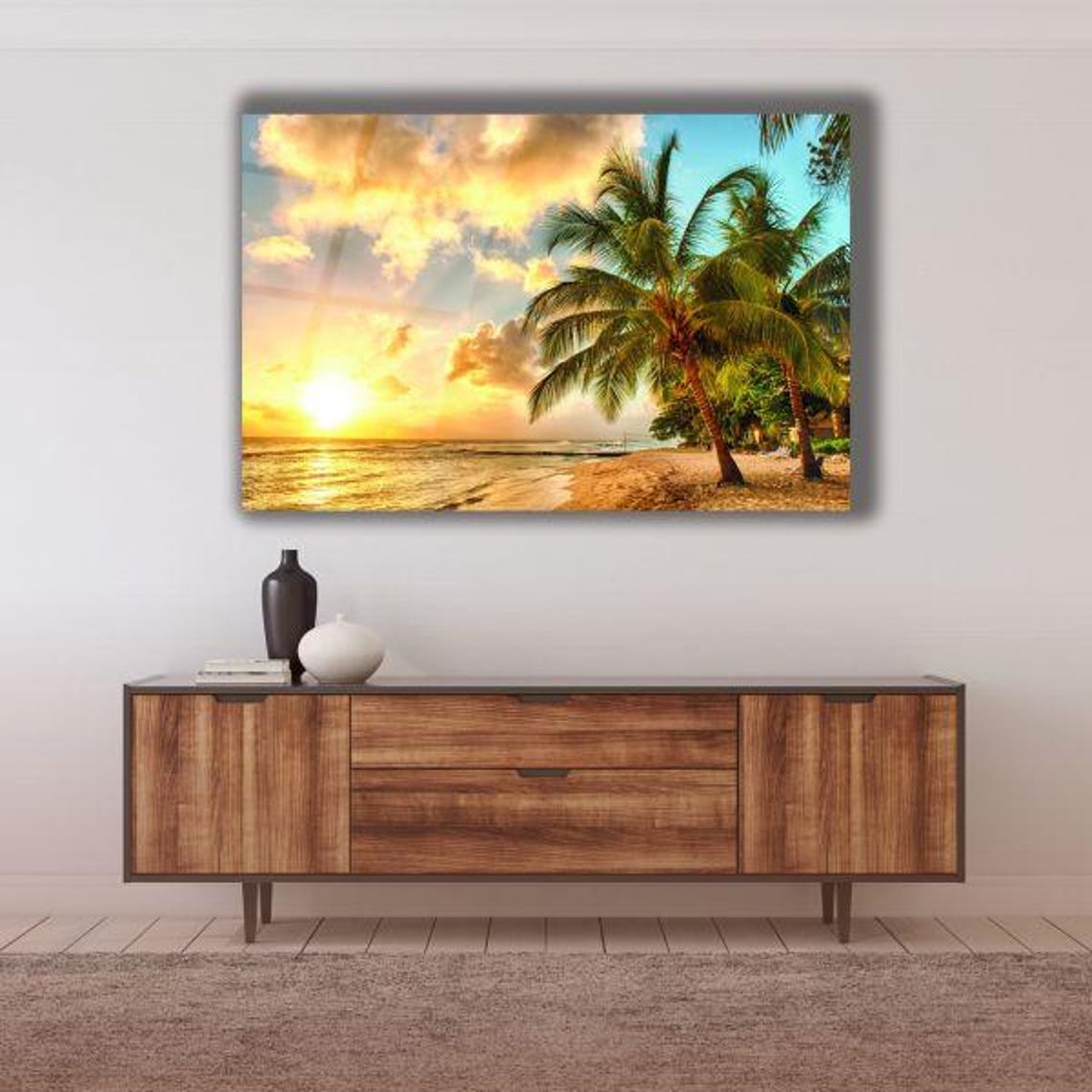 Palm Trees On Tropical Island Beach At Golden Sunset Paradise Poster
