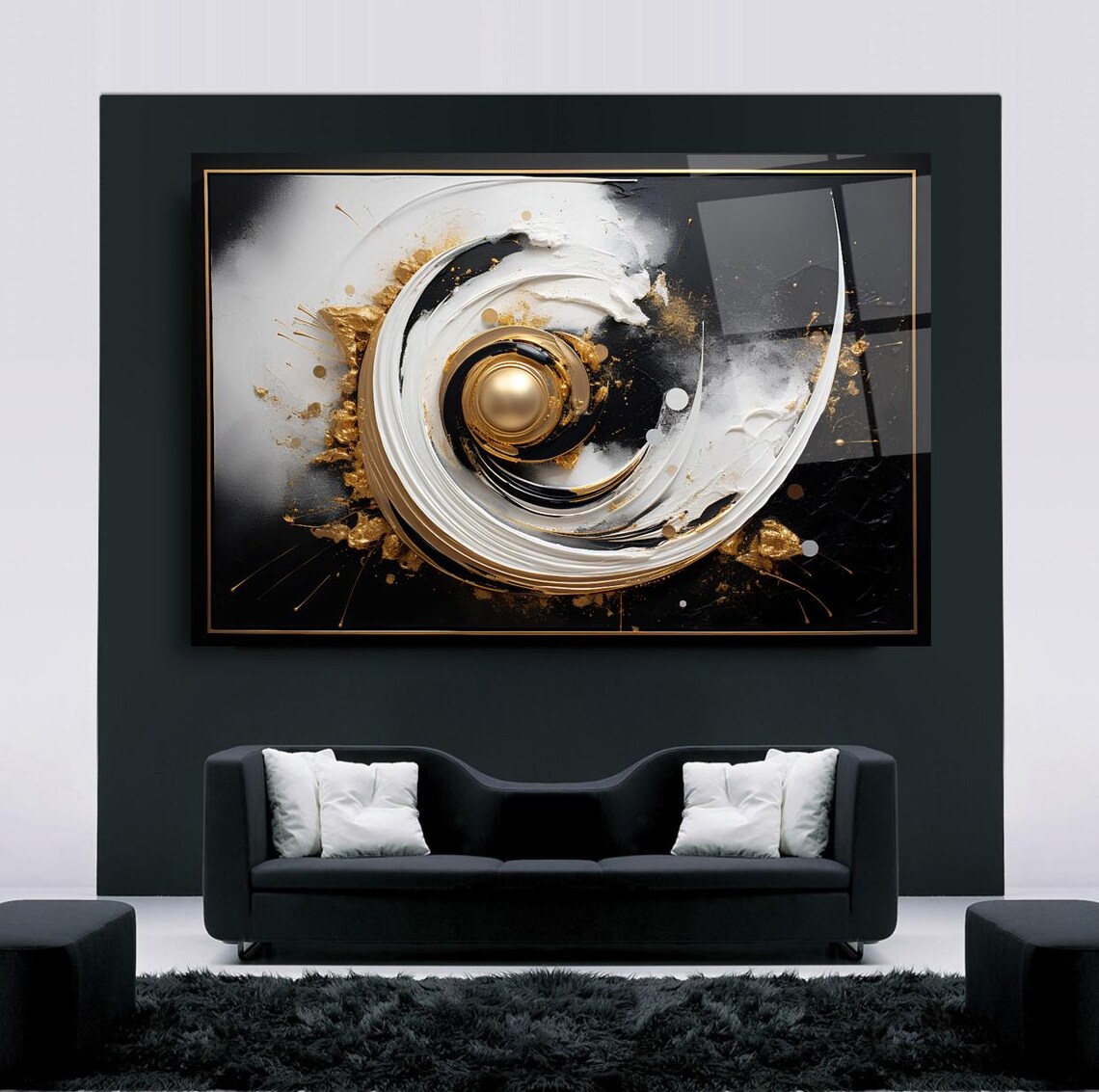 Abstract Spiral Tempered Glass Wall Art Gold And White Modern Wall Decor Luxury Glass Print For Elegant Home Or Office - Image 3