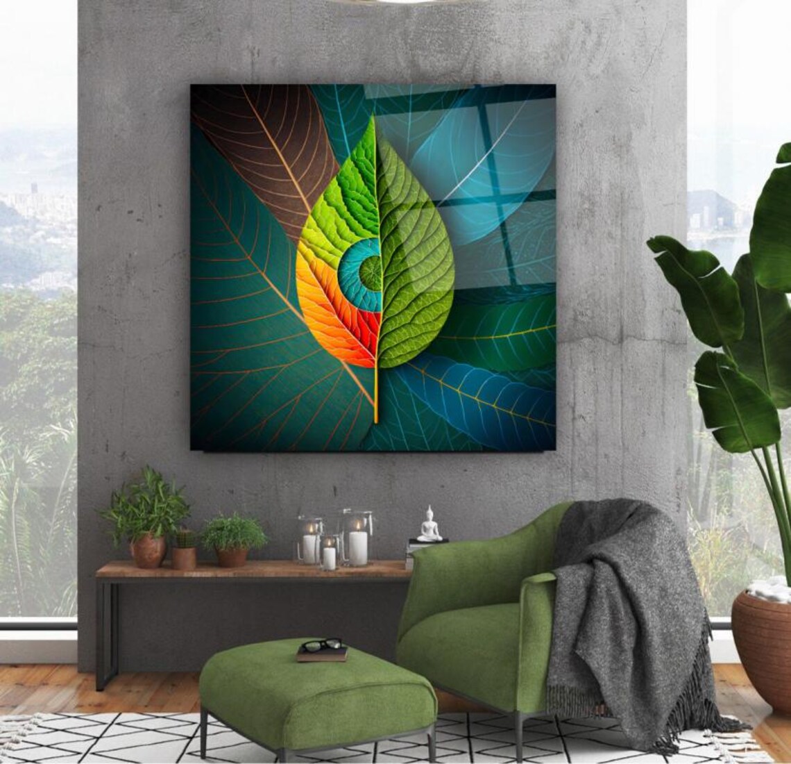 Elegant Leaf Portrait Wall Art Tempered Glass Print Modern Botanical Wall Decor Luxury Glass Wall Art For Home And Office - Image 3