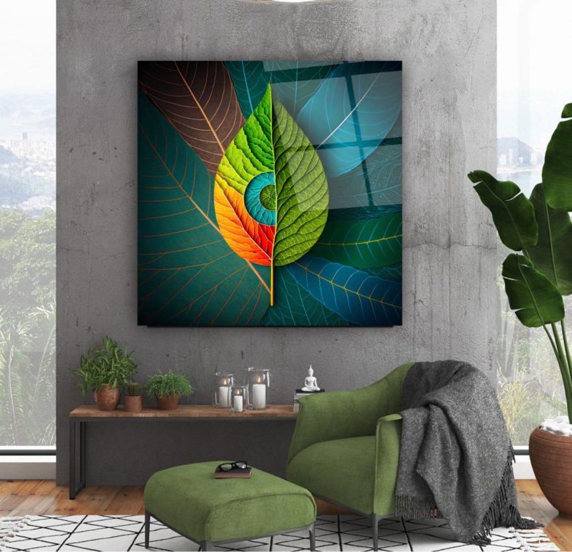 Vibrant Colorful Rainbow Leaf Botanical Close Up Portrait Wall Art - Image 3