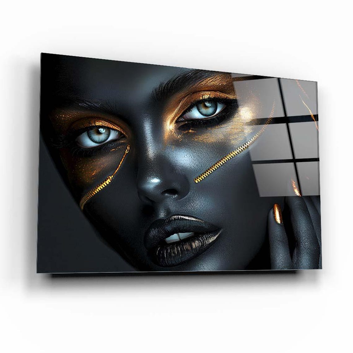 Glamorous Black Gold Woman Portrait Zipper Detail Art Poster - Image 3