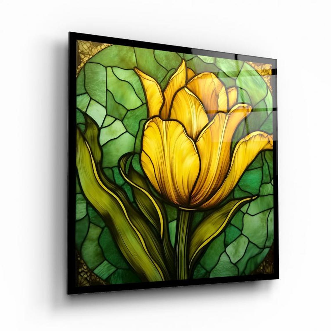 Elegant Yellow Tulip Stained Glass Mosaic Botanical Wall Art - Image 3