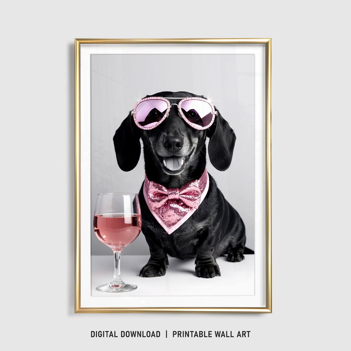 Dachshund Pink Gin Art Print, Funny Dog Gift