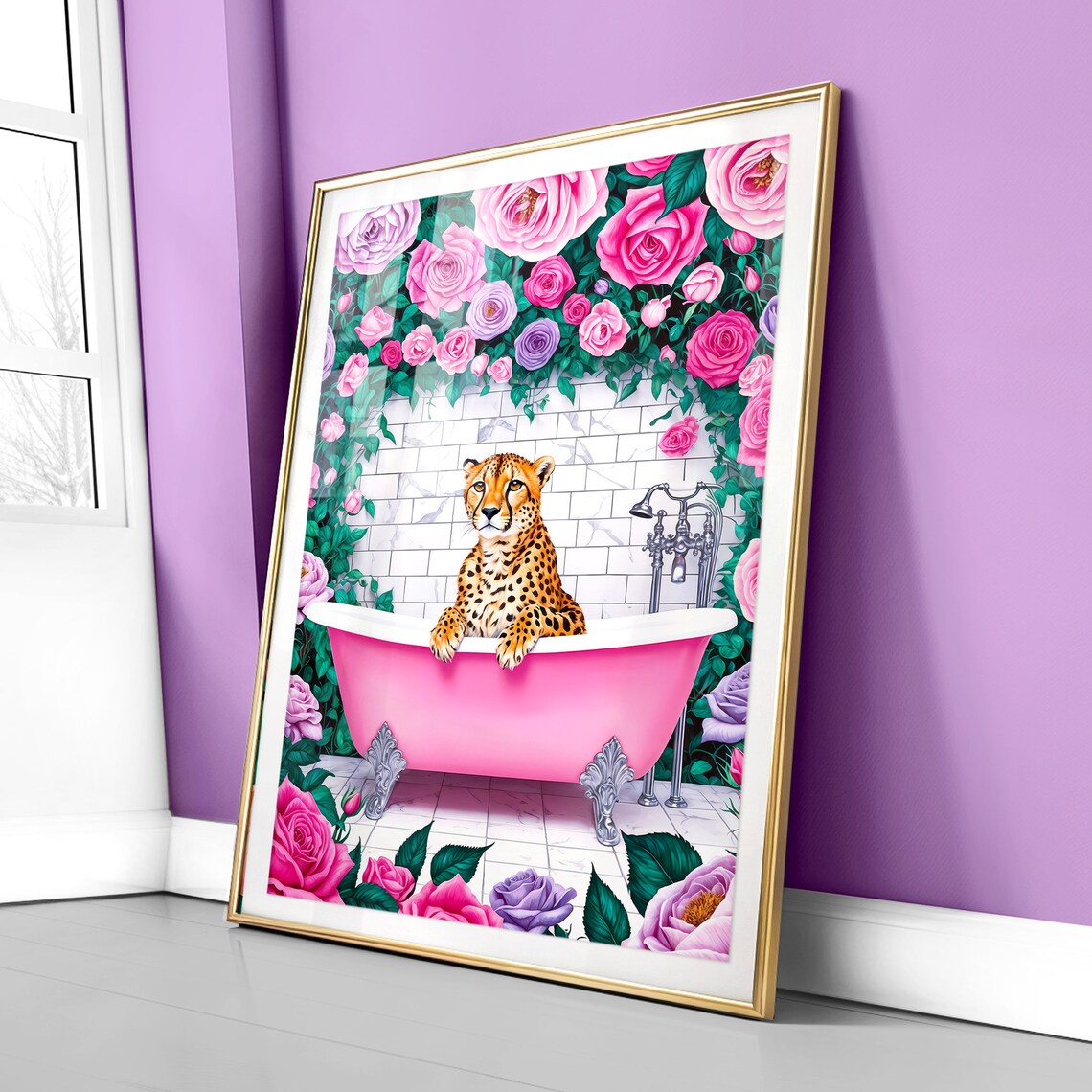 Cheetah Boho Bathroom Art Print, Funny Bath Poster - Image 4