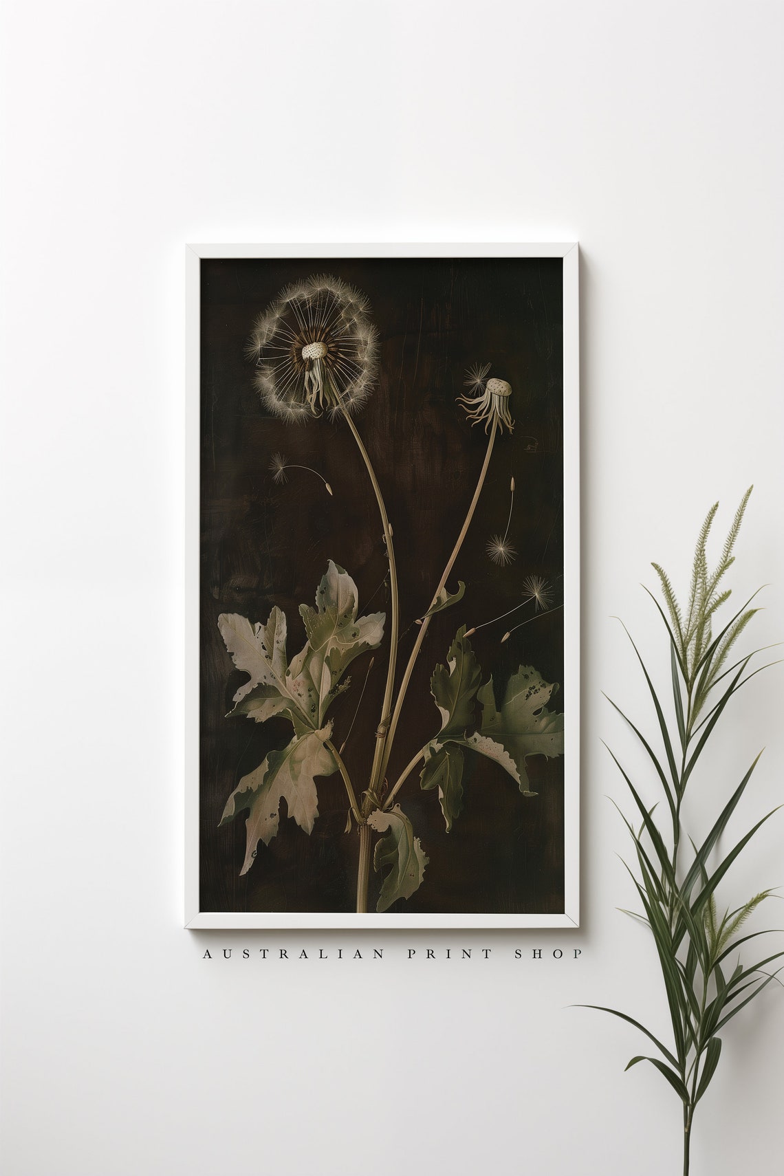 Dandelion Oil Painting Moody Themed Vintage Flower Print Farmhouse Flower Painting Dark Dandelion Print Antique Botanical - Image 3