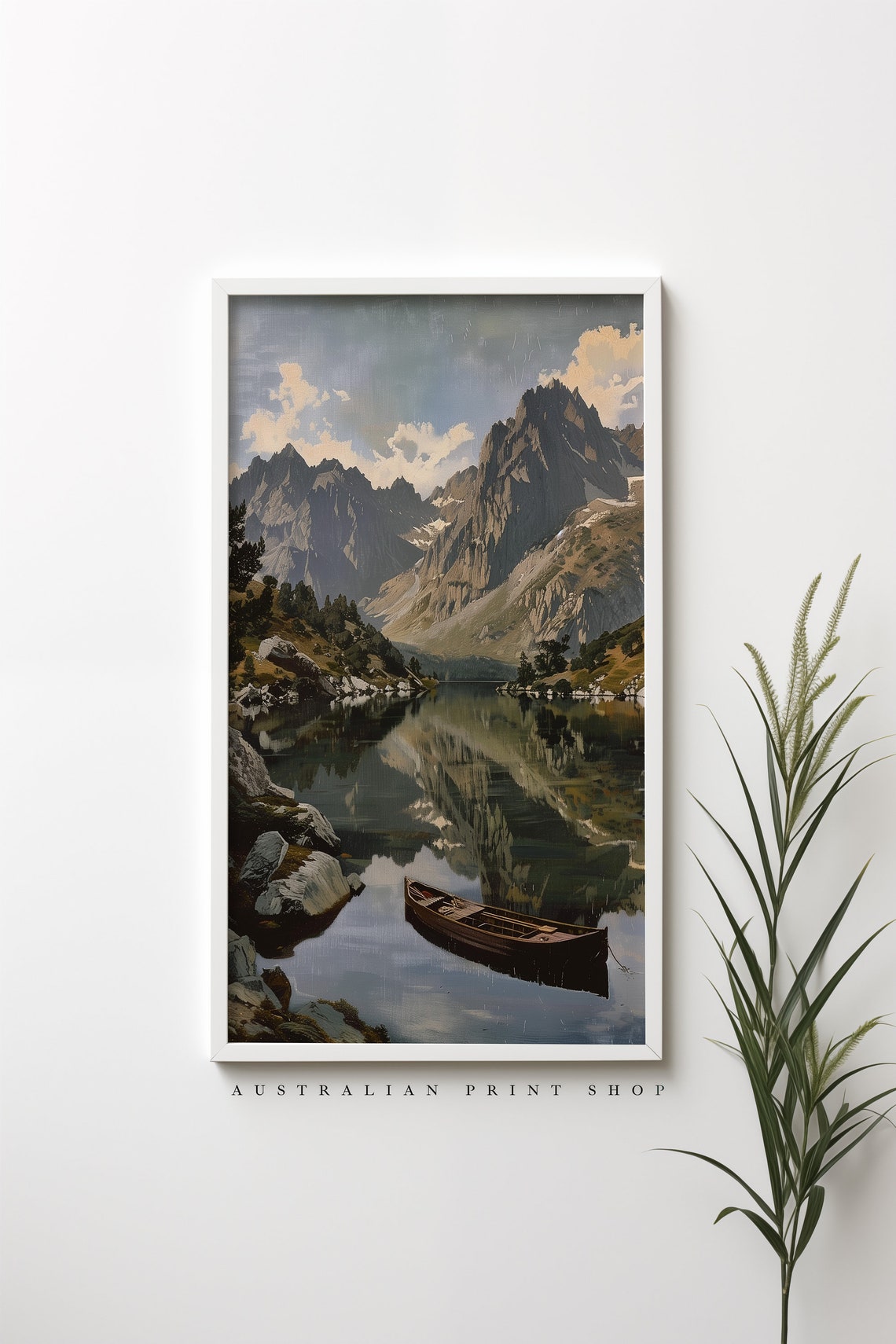 Mountain Lake Cabin Landscape Print Farmhouse Living Room Wall Decor Mountain Art - Image 4