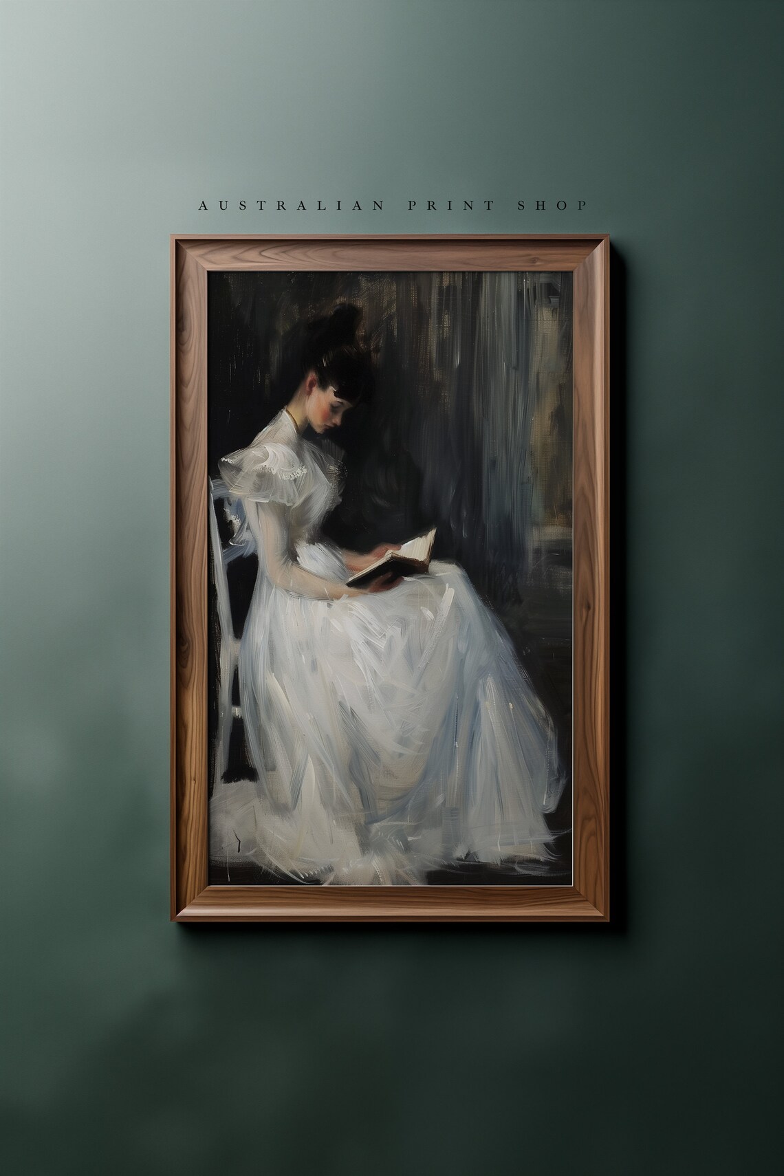 Moody Woman Reading Portrait Vintage Dark Academia Oil Painting Wall Art - Image 5
