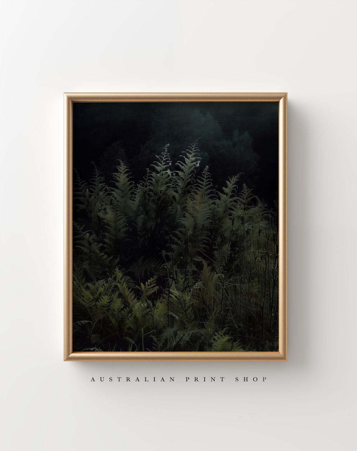 Vintage Fern Plant Forest Landscape Print Green Botanical Painting Wall Art Moody Dark Theme - Image 3