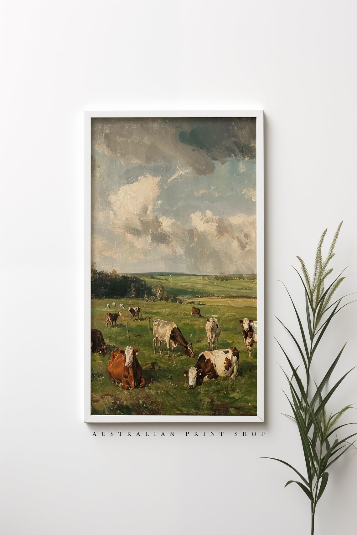Vintage Meadow Cow Art Print, Farmhouse Landscape - Image 6