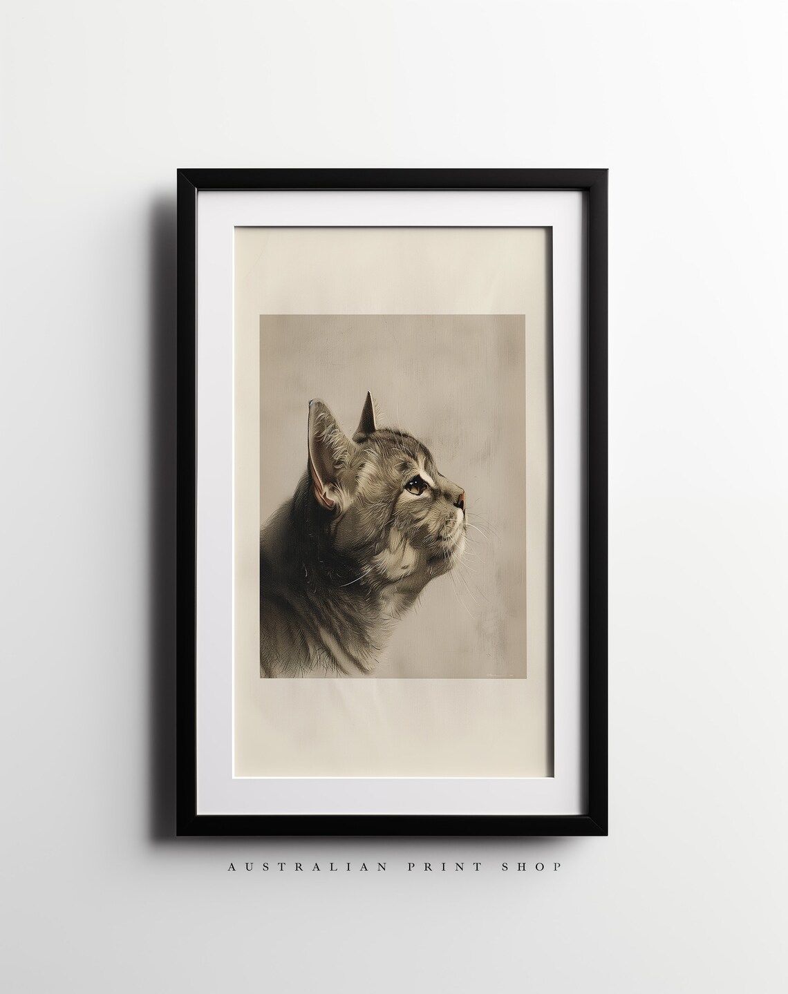 Tabby Cat Profile Study Vintage Charcoal Animal Drawing Wall Art - Image 2