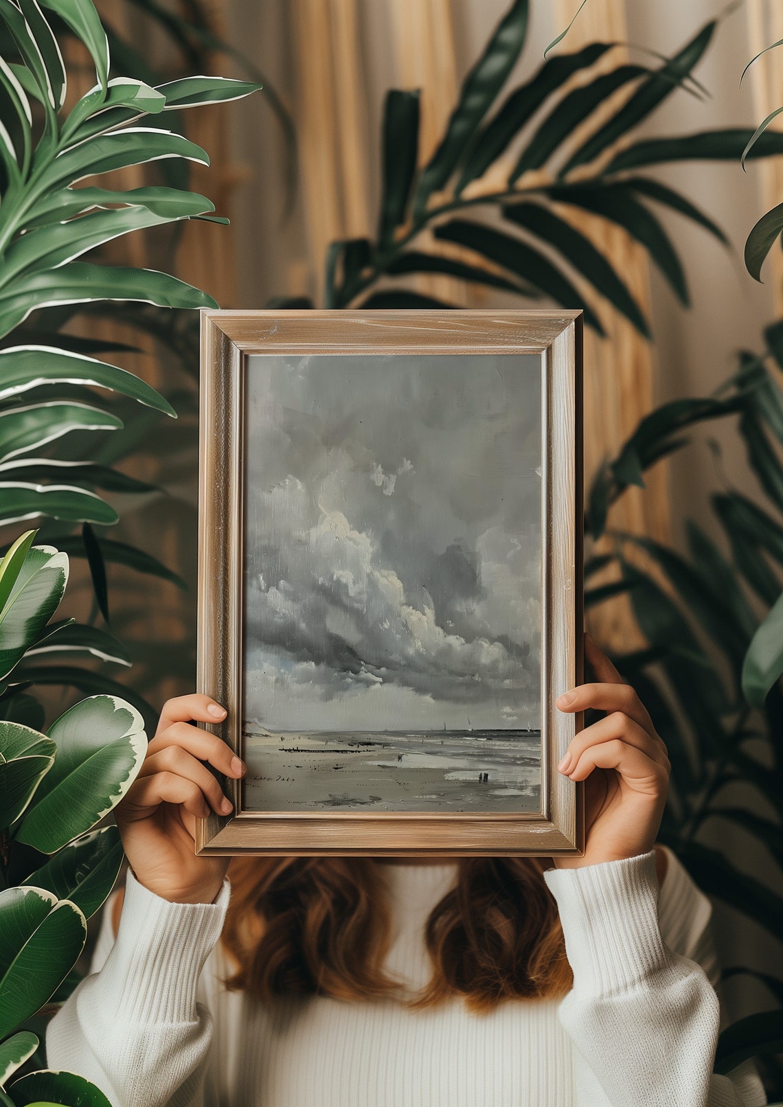 Moody Cloud Painting Soft Neutral Tones Beige Art Coastal Pastel Sky Painting Minimal Artwork Winter Beach Print - Image 5