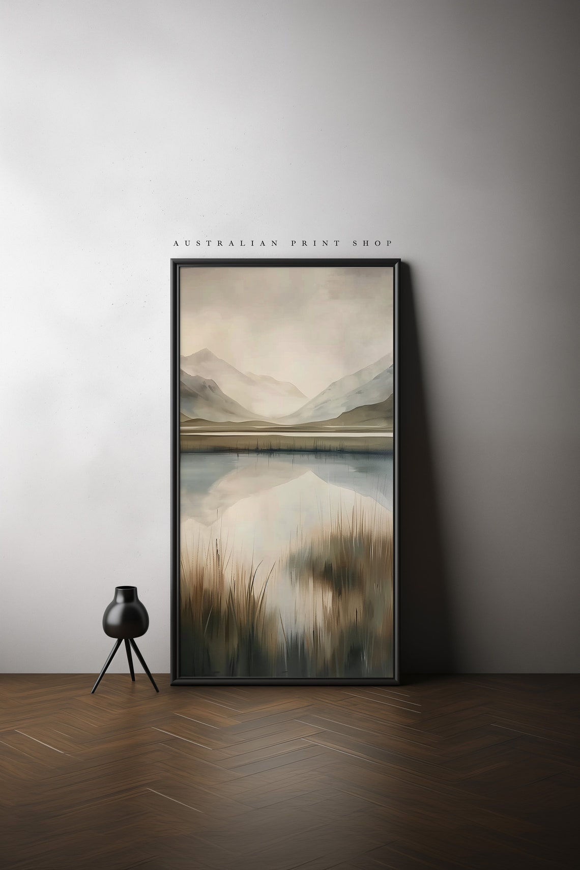 Mountain Lake Landscape Painting Lake Front Print Cottage Wall Decor Neutral Calming Painting - Image 4