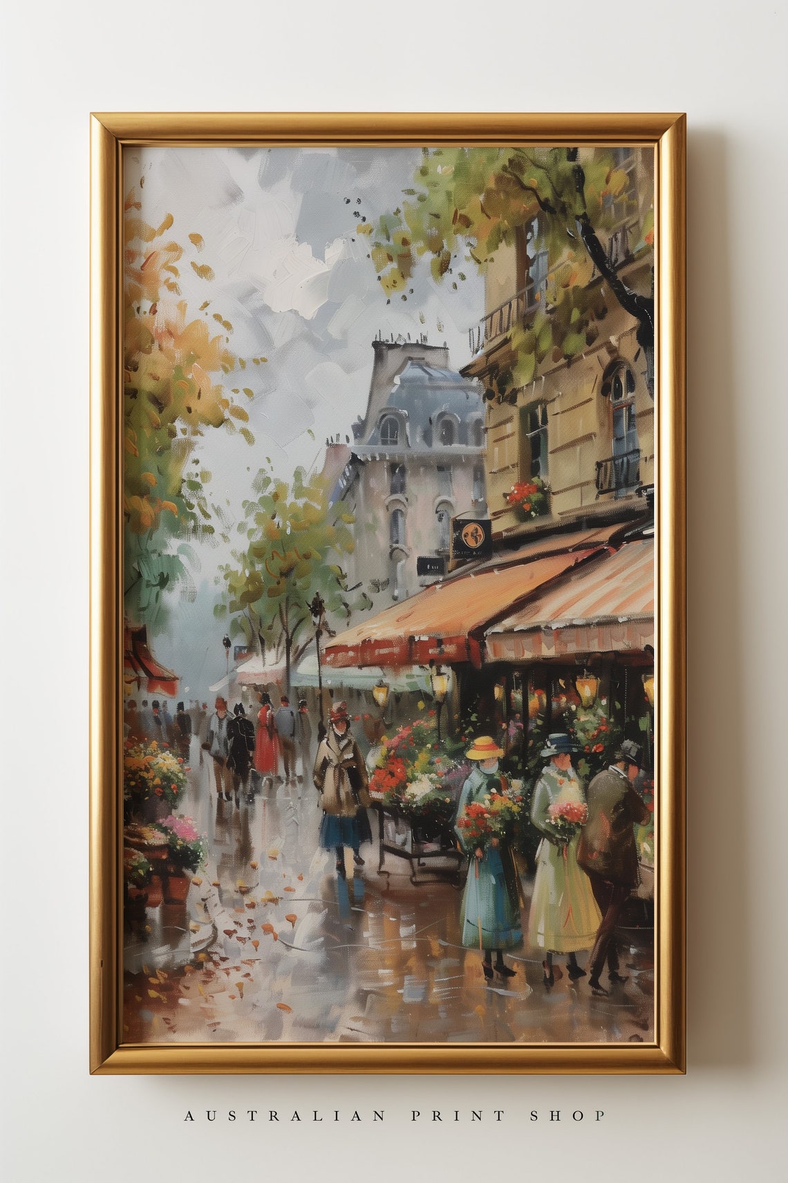 Vintage Street Cityscape Painting Moody Oil Painting Print Spring Wall Art French Cottage Wall Decor - Image 3