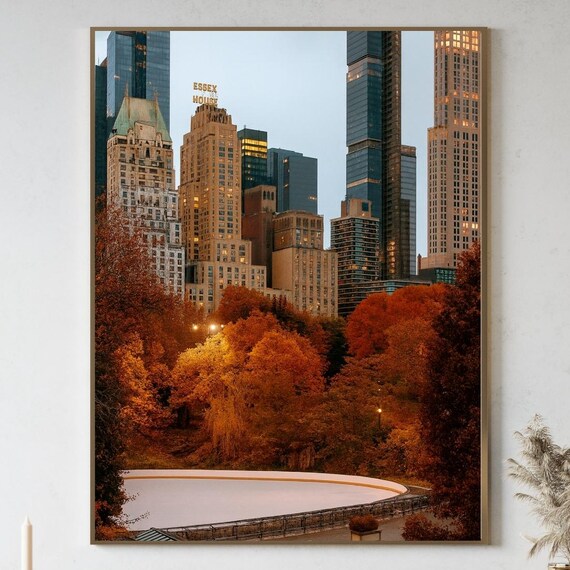 New York City Wall Art Central Park Autumn Print Nyc Skyline Photography Urban Decor Thanksgiving Fall Aesthetics