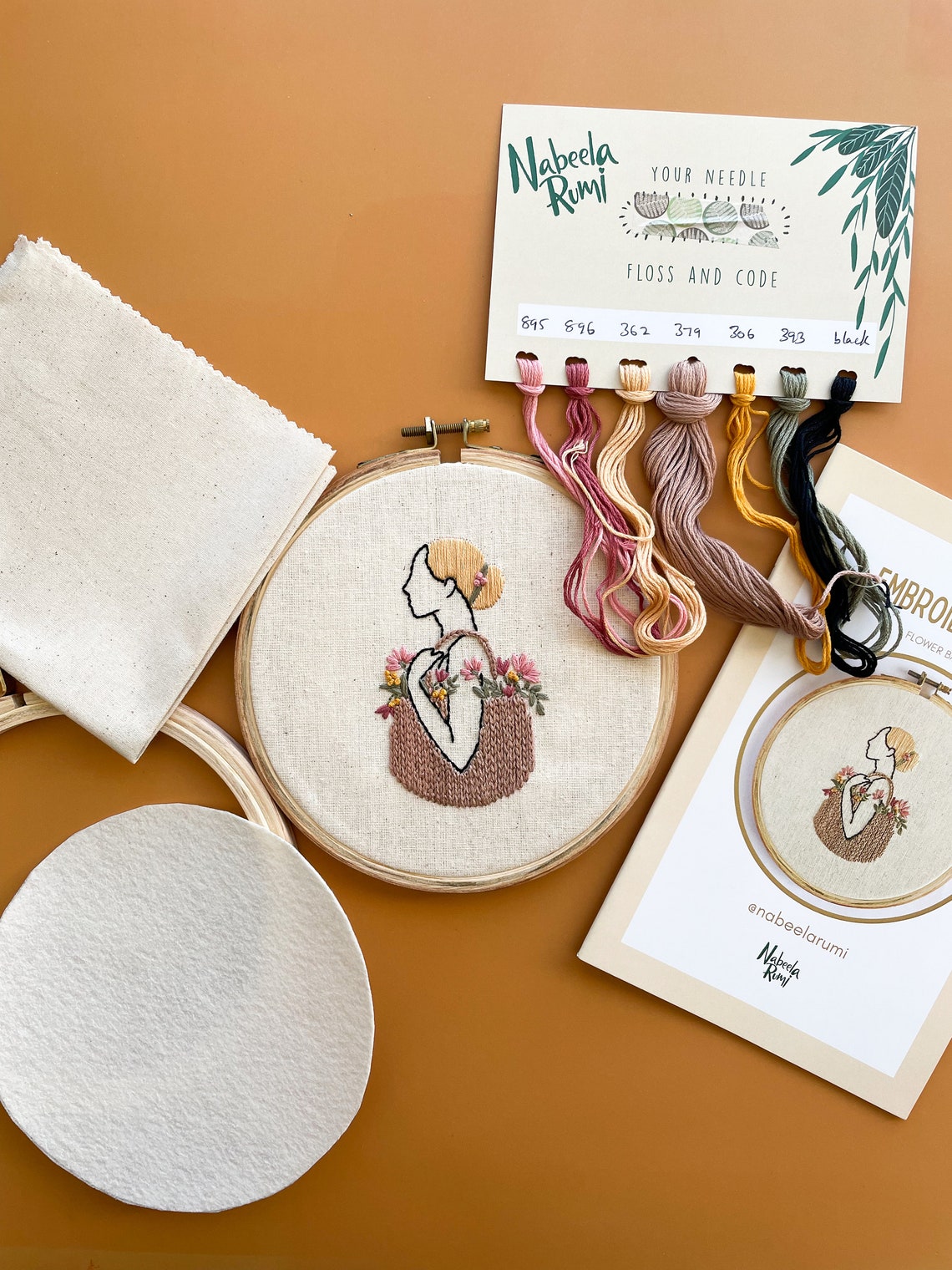 Boho Floral Woman Embroidery Kit Hoop DIY Needlework Craft Kit for Her - Image 2