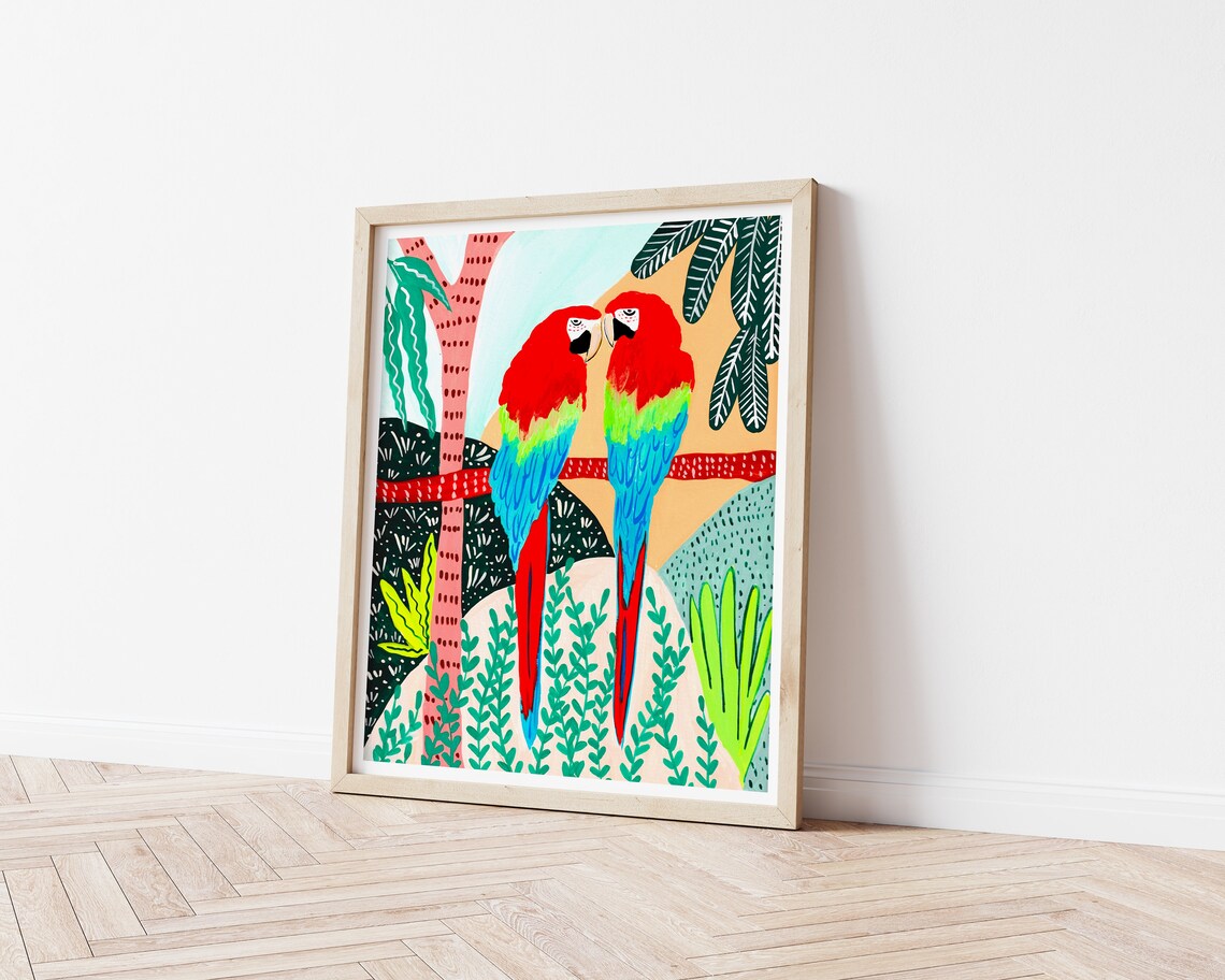 Tropical Birds Jungle Art Print, Macaw Parrot - Image 3