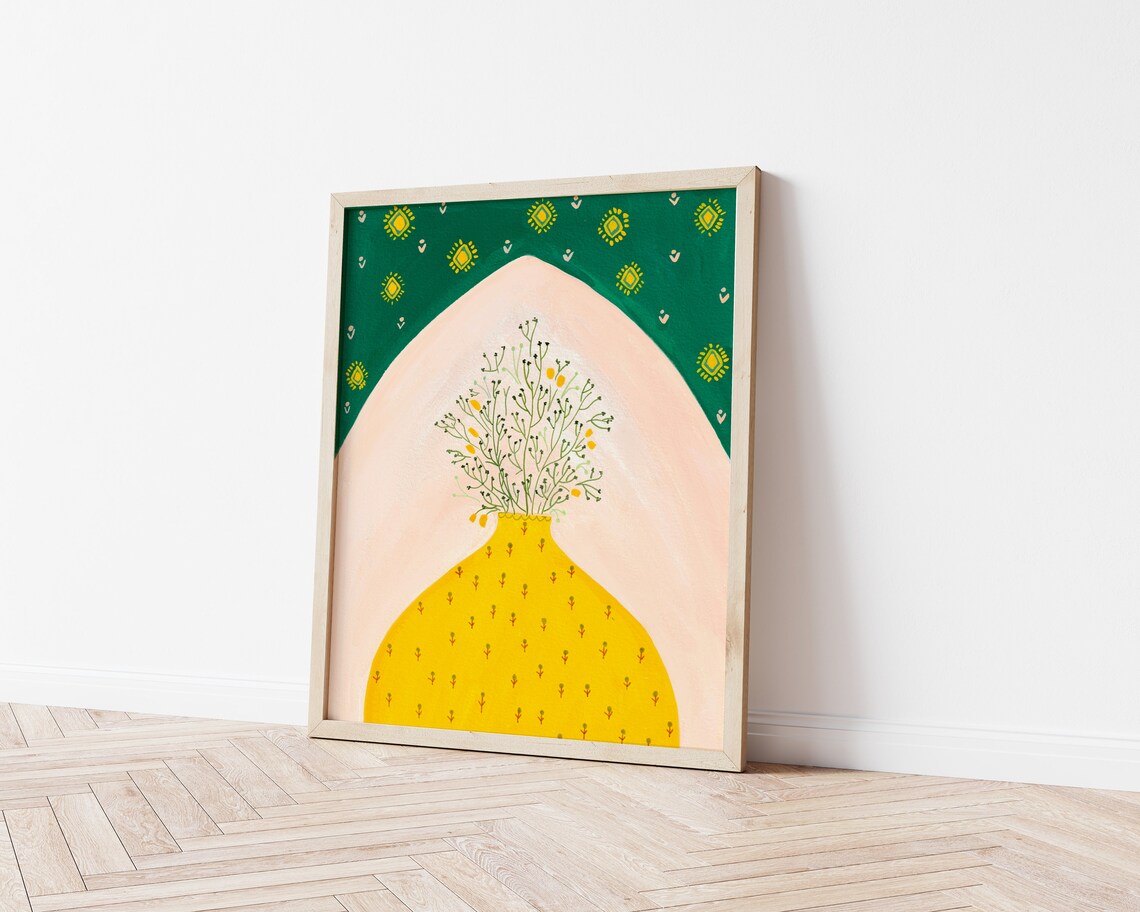 Yellow Vintage Vase Botanical Bedroom Art Print - Image 3
