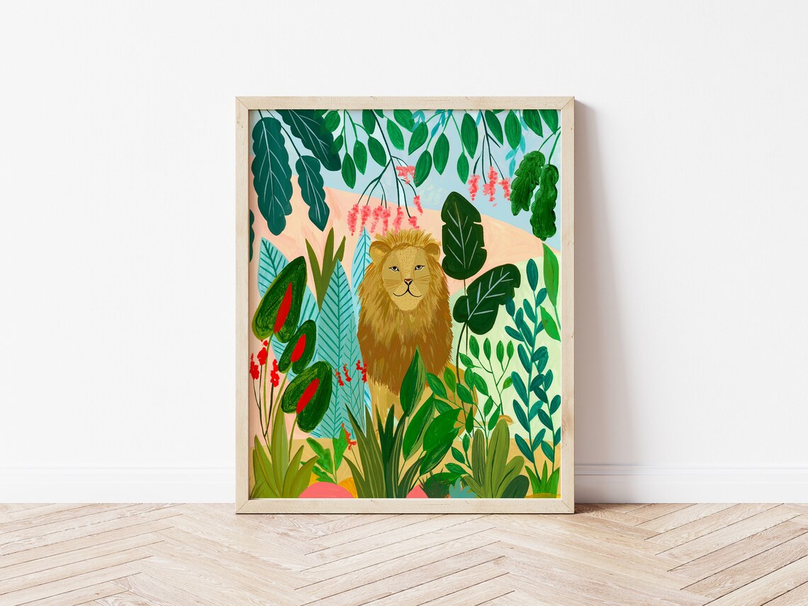 Lion Art Print, Jungle Nursery and Dorm Decor