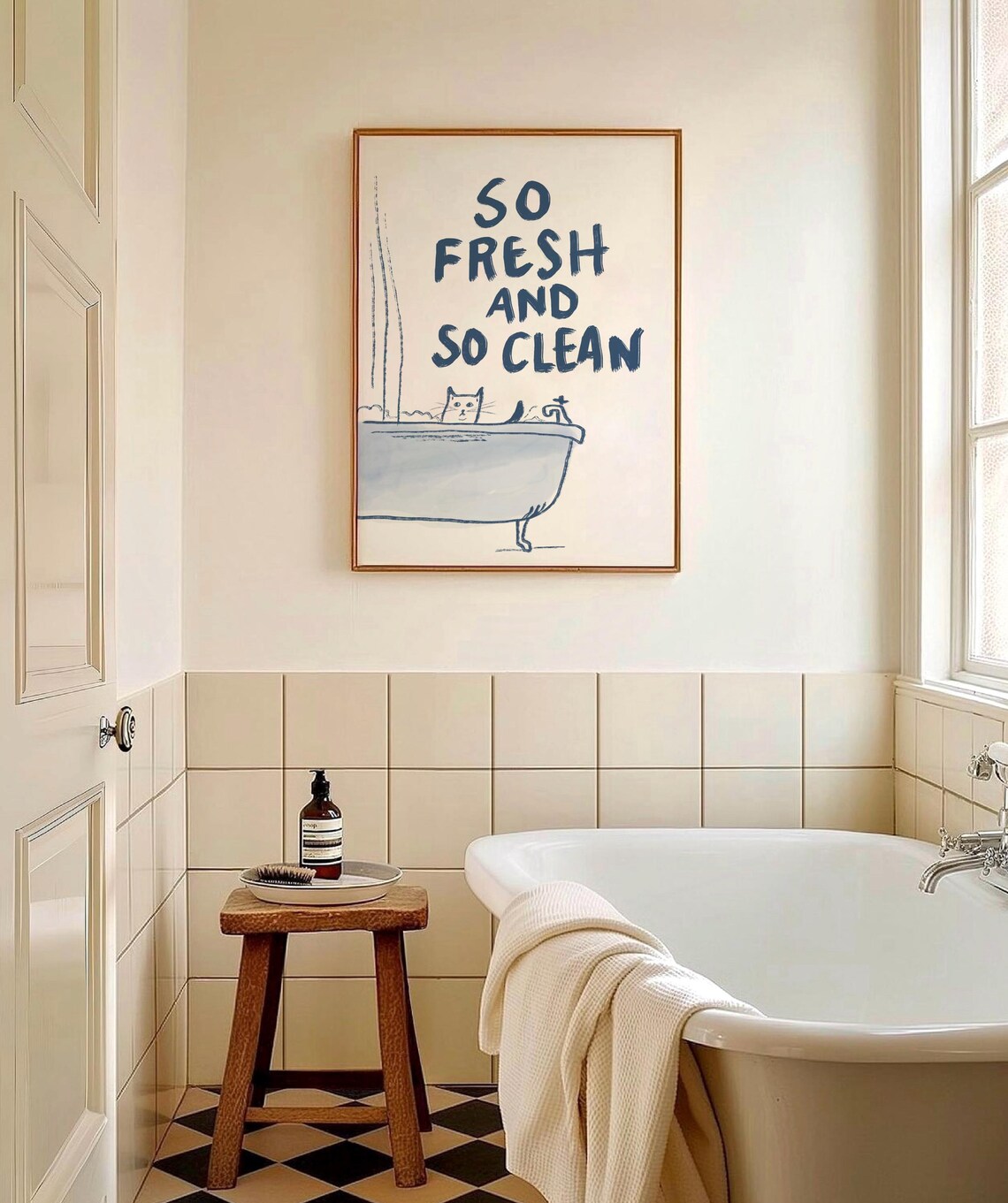 So Fresh And So Clean Bathroom Cat Typography Art Print