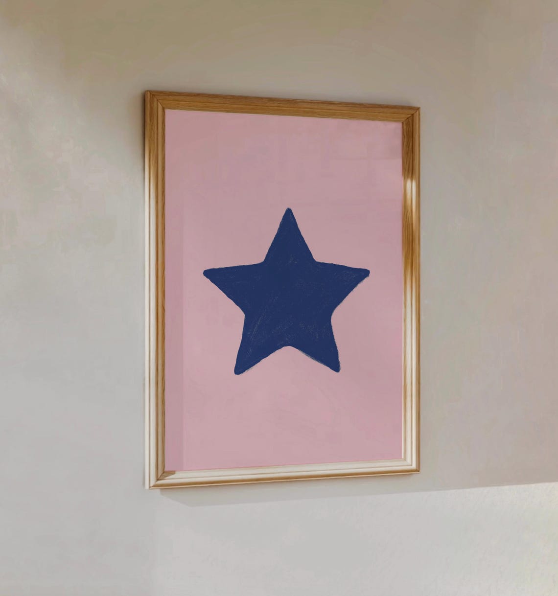 Navy Blue Star on Pink Hand Drawn Trendy Girly Aesthetic Poster