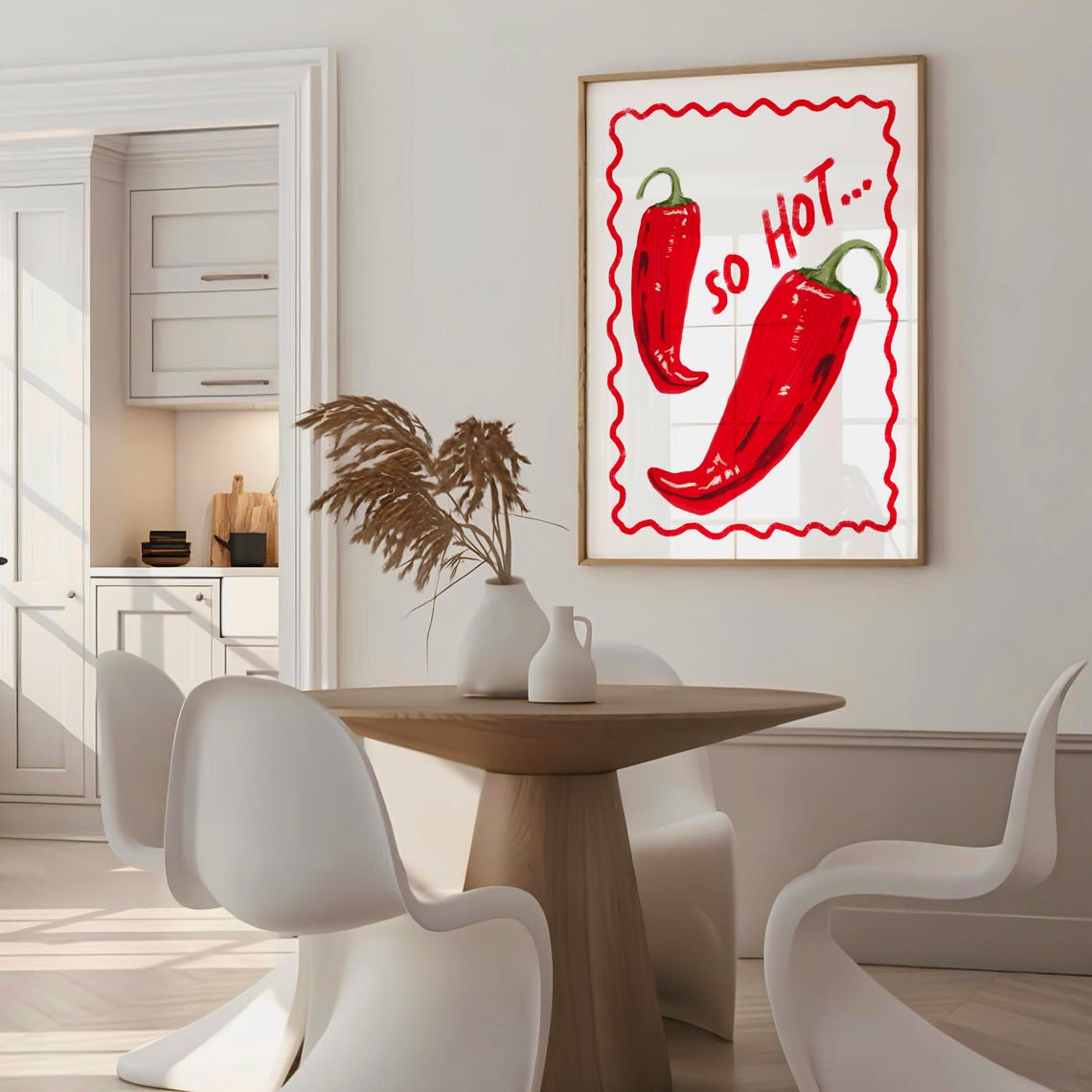 So Hot Funky Red Chili Peppers Wavy Border Kitchen Decor Poster - Image 2