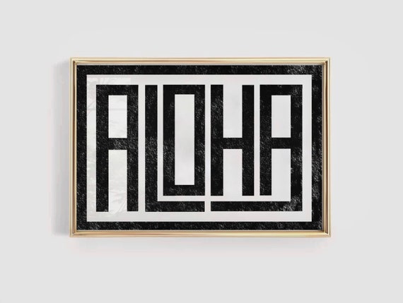 Aloha Typography Print Black Retro Aloha Print Coastal Bold Decor Beach House Home Art Surfer Minimalist Gift Aloha Hawaii Wall Art