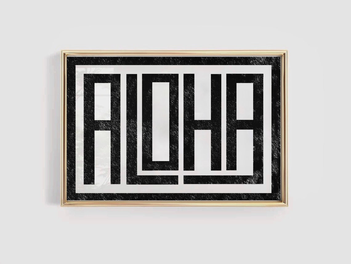 Aloha Bold Black Block Letter Typography Coastal Beach Poster