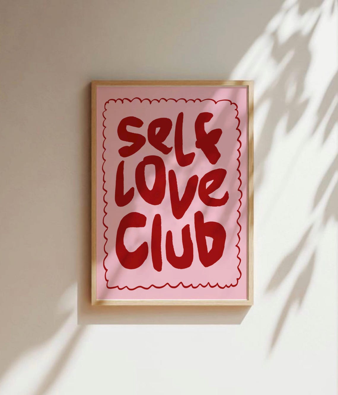 Self Love Club Red Pink Scalloped Border Quote Typography Poster - Image 2