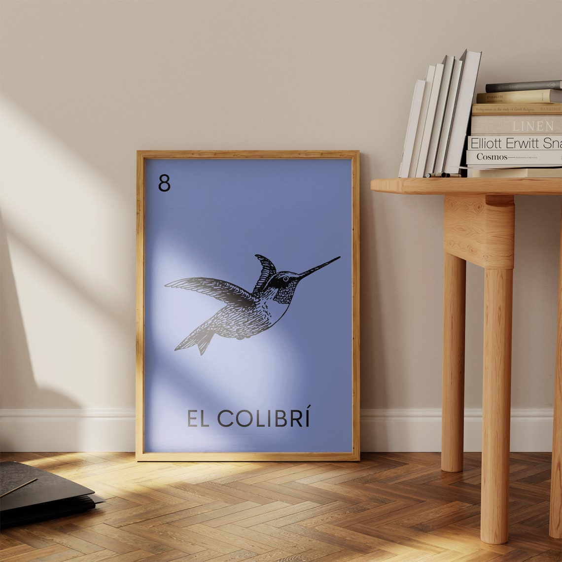 El Colibri Mexican Loteria Hummingbird Bright Blue Card Poster - Image 2