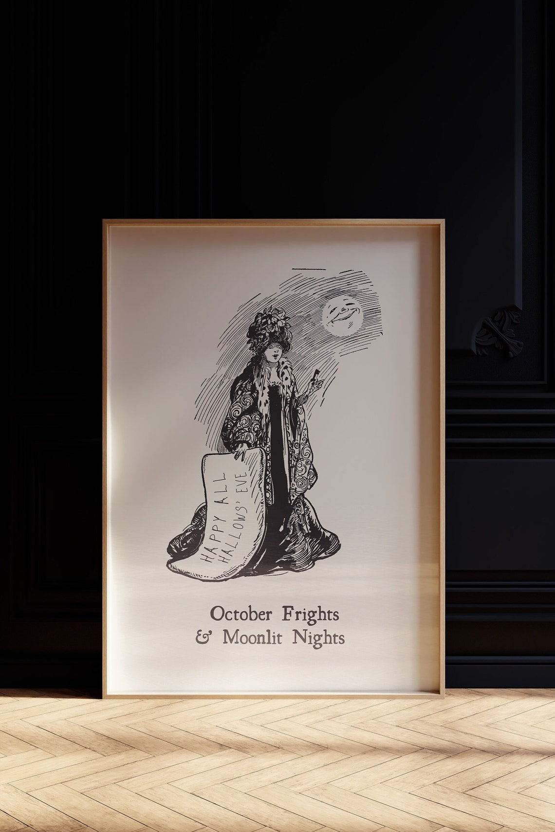 Happy All Hallows Eve Vintage Witch October Frights Art Poster - Image 2