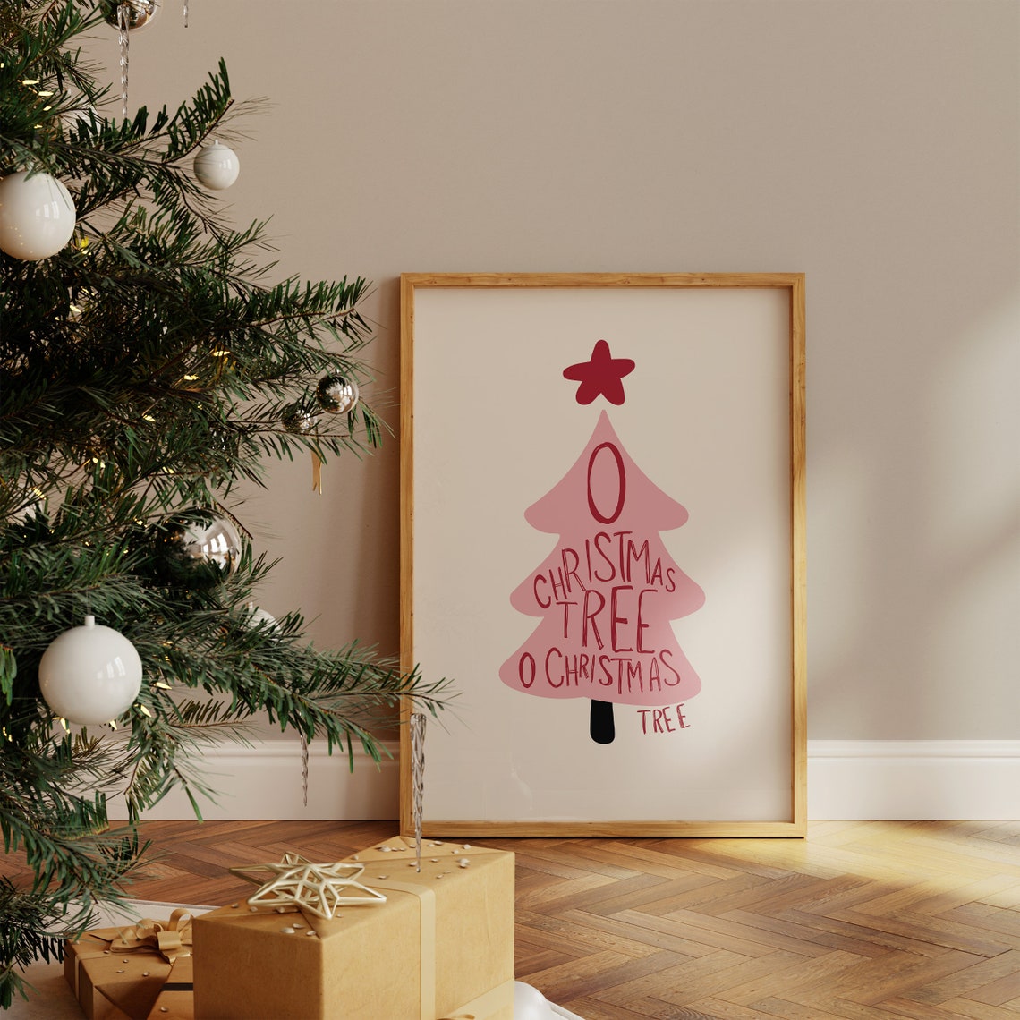 O Christmas Tree Pink Girly Holiday Tree Typography Decor Poster - Image 2